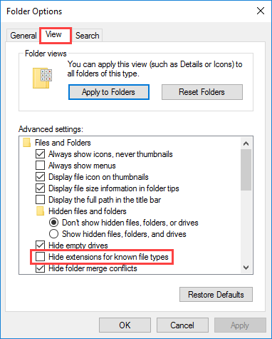 Εμφάνιση επεκτάσεων αρχείων στον Windows Server 2016