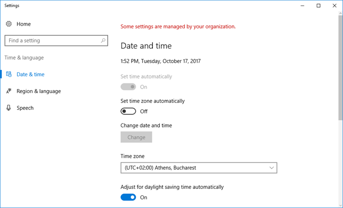Ρύθμιση ώρας, ημερομηνίας και ζώνης ώρας στον Windows Server 2016