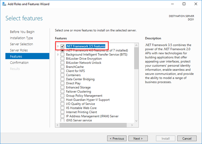 Εγκατάσταση .NET Framework 3.5 στον Windows Server 2016