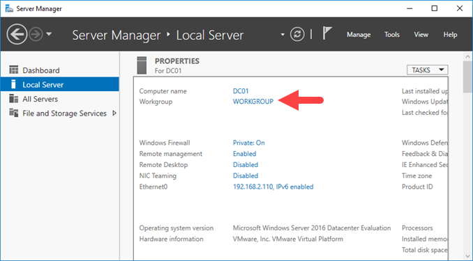 Domain join έναν Windows Server 2016 στο Active Directory