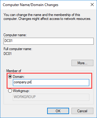 Domain join έναν Windows Server 2016 στο Active Directory