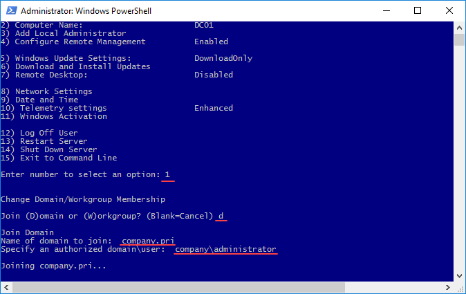 Domain join έναν Windows Server 2016 στο Active Directory