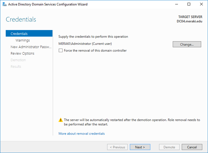 Αφαίρεση (demote) Domain Controller από το Active Directory