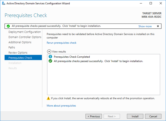 Εγκατάσταση Staged RODC στον Windows Server 2016