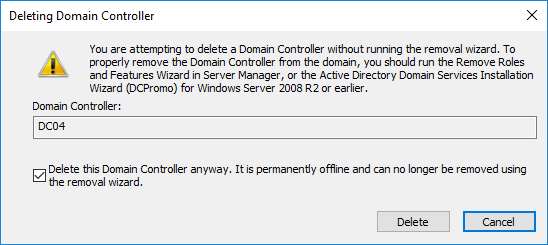 Εξαναγκαστική αφαίρεση DC από το Active Directory