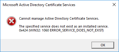 Σφάλμα Cannot manage Active Directory Certificate Services 0x424